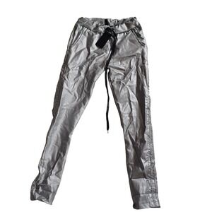 Venti6 Italy Womens Metallic Silver Joggers Pants XS Drawstring Made in Italy